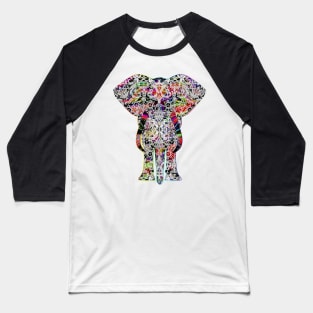 Rainbow White Elephant on Black Baseball T-Shirt